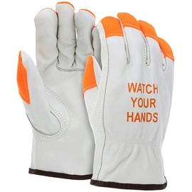 ATERET 12 Pairs 2X-Large Hi Vis Heavy Duty Durable Cowhigh Leather Work Gloves I Orange Tip - Watch Your Hand I Driver Gloves for Truck Driving, Warehouse, Gardening, Farming (2X-Large, 12)