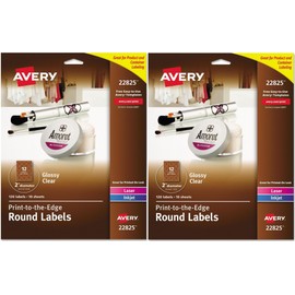 Avery Printable Round Labels with Sure Feed, 2" Diameter, Glossy Clear, 120 Customizable Labels (22825) - Pack of 2