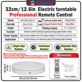 ComXim 12.6In/32cm Rotating Platform, 350lbs Capacity Motorized Electric Turntable, Heavy Duty Motorized Rotating base, Large Motorized Rotating Display Stand,Photography Turntable with Remote