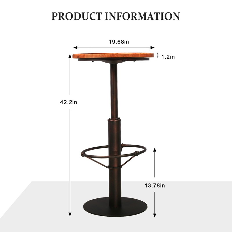 BOKKOLIK Industrial High Pub Table 42" Vintage Bar Dinner Table