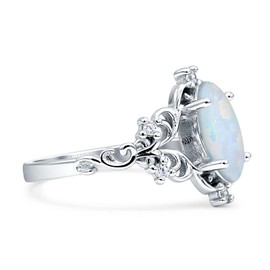 OMRANII Created White Opal Size-9 Art Deco Marquise Shaped Floral Designer Vintage Style CZ Wedding Engagement Ring Solid 925 Sterling Silver