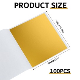 Gold Leaf, 100 Sheet 8x8.5cm Gold Leafing Sheets Foil Paper,Imitation Gold Foil Sheets for DIY Crafting,Gilding Art,Painting, Resin Art, Nail Design & Beauty Routine