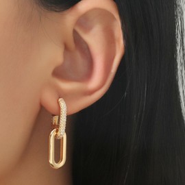 Gold Chain Link Earrings for Women Square Hoop Earrings Gold Link Earrings U-Shaped Rectangular Paperclip Earrings Dainty Jewelry Gifts for Teen Girls