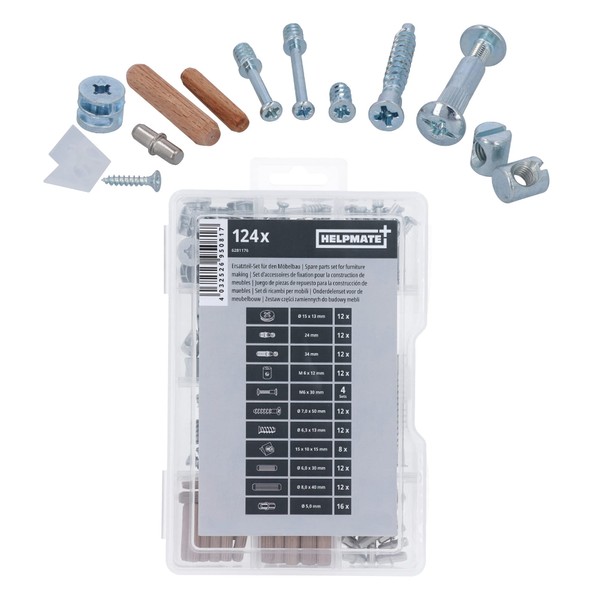 HELPMATE 124 Piece Furniture Screws Set - Nickel Plated Steel
