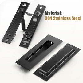 HBL' Pocket Door Hardware Set – 2 Recessed Flush Finger Pulls & 1 Edge Pull, Made of 304 Stainless Steel, Template Included, Black.