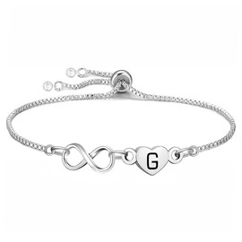 Yumioxa Großbuchstaben Unendlichkeit Buchstaben Armbänder Frauen Schmuck für Mädchen Geburtstag Weihnachten Thanksgiving Jahrestag Unendlichkeit Verstellbare Kette Armband Geschenk (G)
