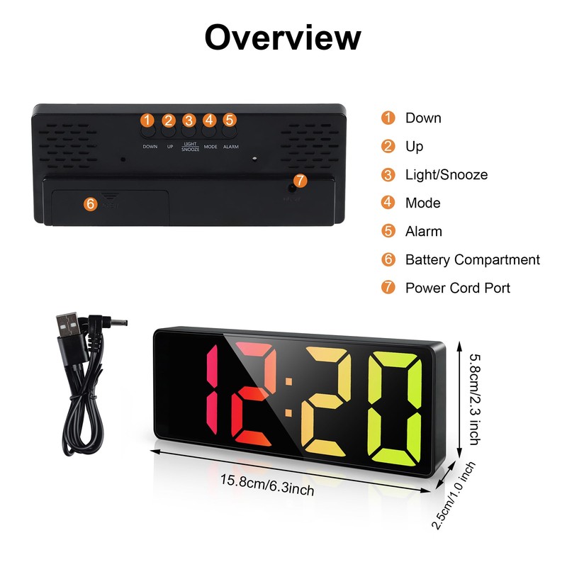 Lafocuse RGB Digital Alarm Clock Bedside with Colorful Display
