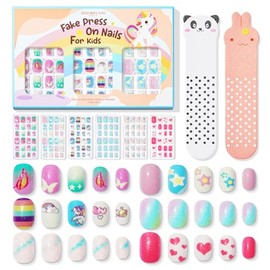 Modelones Kids Nail Tips Nail Stickers 144 Pieces 6 Pack Set Nail Polish Makeup Set Kids Nail Color Gel Artificial Nails Stickers For Hands Magic Press For Children Birthday Girl Gift Polish Nail Gel