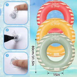 Inflatable Pool Floats Adults - 3 Pack Floaties Pool Tubes Swim Rings Striped Green Red Yellow Inflatable Pool Float for Swimming Pool Party Lake Beach Adults (Striped-3pcs, Large-32 inch)