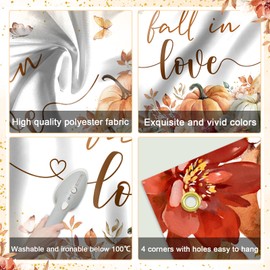 Mocsicka Fall in Love Backdrop Banner 6x3.6ft Boho Autumn Leaves Pumpkin Fall in Love Bridal Shower Party Decorations Photo Booth Props (6x3.6ft)