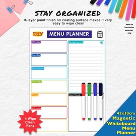 Magnetic Whiteboard for Fridge: Multi-Functional Meal Menu Planner, with Colourful Erasable Pens