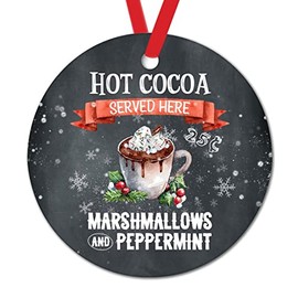 Christmas Tree Hanging Ornament Hot Chocolate Served Here Christmas Ornament 2022 Marshmallow and Peppermint Keepsake Christmas Stocking Filling Gift to Child to Dad Mom