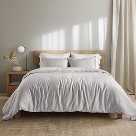 EVERGRACE Cotton Tencel Duvet Cover Set Queen Size, Silky Soft Cooling Duvet Cover for Hot Sleepers, Luxe Eucalyptus Lyocell Comforter Cover, Breathable Organic Bedding Set with 2 Shams, Frost Gray