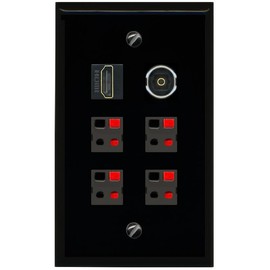 RiteAV 4 Speaker 1 HDMI Toslink Wall Plate - Flat [Black/Black]