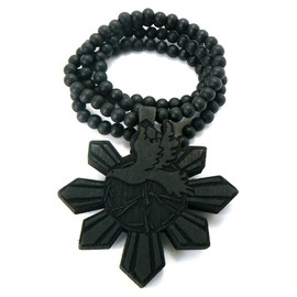 NYFASHION101 Peace Dove Bird Wood Pendant 36" Wooden Bead Chain Necklace, Black