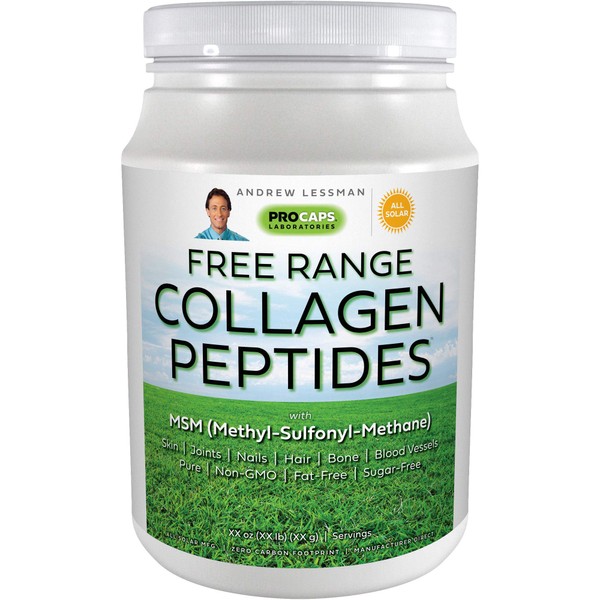 ANDREW LESSMAN Free Range Collagen Peptides Powder & MSM 60 Servings - Supports Smooth Soft Skin, Comfortable Joints. 100% Pure. Super Soluble. Unflavored. No Sugar. No Additives.