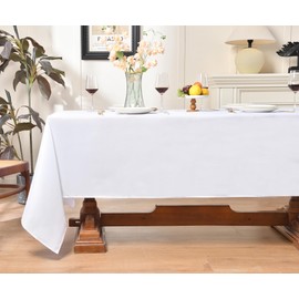 LEQEE Rectangle Tablecloth,2 Pack 90 * 132inch Stain and Wrinkle Resistant Polyester Table Cloth,Decorative Fabric Table Cover for Kitchen,Dinning,Party,Wedding Rectangular(White)