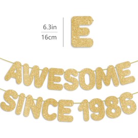 Pre-Strung Awesome Since 1986 Gold Glitter Banner, Happy 40th Birthday Decorations for Women, 40 Year Old Anniversary Party Decor for Men