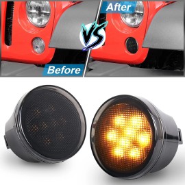 LX-LIGHT Turn Signal Lights Smoke Amber LED for Jeep Wrangler 2007-2018 JK Front Blinker