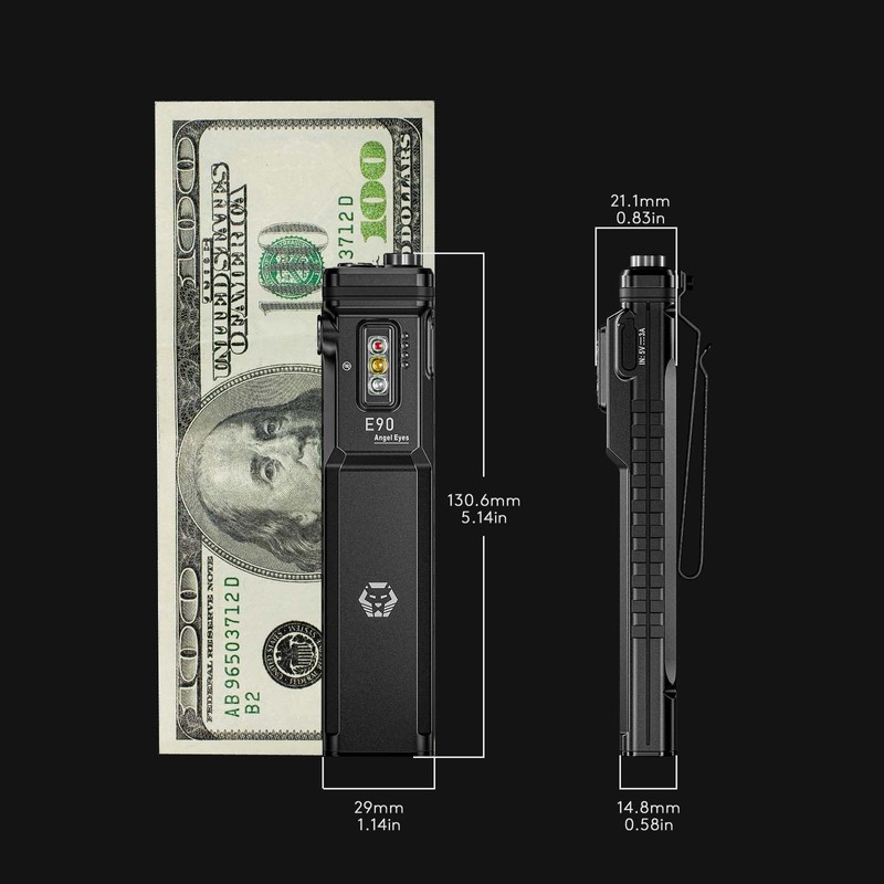 RovyVon E90 USB-C Rechargeable EDC Flashlight, 3500 Lumens Flat Flashlight