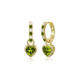 Heart Birthstone Drop Earrings for Women: 925 Sterling Silver hypoallergenic Huggie Earrings with Dainty CZ, Trendy Jewelry Gift for Her, Christmas Anniversary Birthday Gift for Wife Girlfriend Mom