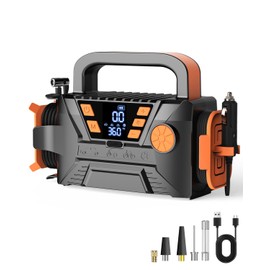 Tire Inflator Portable Air Compressor - Battery Powered Tire Air Pump with Memory Function, 12V DC Auto Pump with Dual Digital Pressure Gauge, 5X Faster Inflation Air Pump for Car, SUV, Bike, Ball