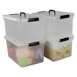 Begale 17.5 Quart Plastic Large Storage Container, Clear Latch Bin with Handle and Lid, 4-Pack