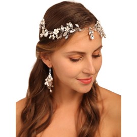 BERYUAN Women Girls Flower Crystal Rhinestone Hair Vine Silver Wedding Headpiece Teardrop Crystal Rhinestone Bridal Headpiece Handmade Wedding Hairpiece for Women Girls (SILVER)
