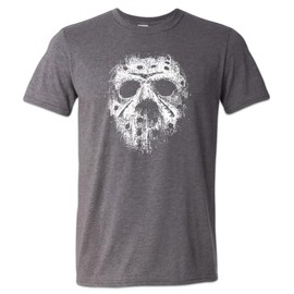 Nature V Society, Distressed Jason Mask Shirt Camp Crystal Lake 80s Slasher Legend - (Grey, Large)