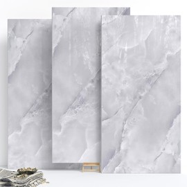 10-Pack Peel and Stick Marble Wall Panels - ICY Gray 12" x 24" PVC Waterproof Shower Tiles, Self-Adhesive Backsplash for Bathroom, Kitchen & Living Room Decor