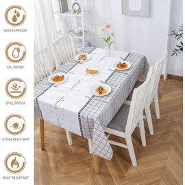 Wasserabweisend Abwischbar, öldicht Tischdecke Rechteckige, Wasserdicht plastiktischdecke, Grau Kariert PVC-Tischdecke für Esszimmer,Garten,Party,Hochzeiten oder Haushalt, 90 x 137 cm