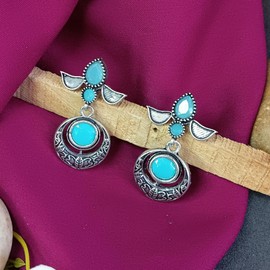 Efulgenz Indian Earrings for Women Bohemian Turquoise Green Crystal Floral Dangle Earrings Crystal Chandbali Earrings Set Dangle Earrings Statement Earrings Jewelry for Women, Copper, No Gemstone