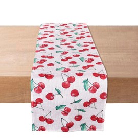 HJZHII Cherry Table Runner, Cherry Table Cover Red Cherries Birthday Decoration Cherries Kitchen Decor Fruit Theme Tablecloth for Home Kitchen Island Holiday Party Farmhouse Decor 13 x 72Inchesches