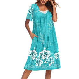 Ekouaer Nightgowns for Women House Dress Nightgown with Pockets Mumu Dress Floral Green XXL