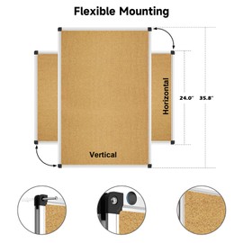 XBoard Cork Board 36 x 24, Notice Cork Bulletin Board, Corkboard with Aluminum Frame and Push Pins for Display