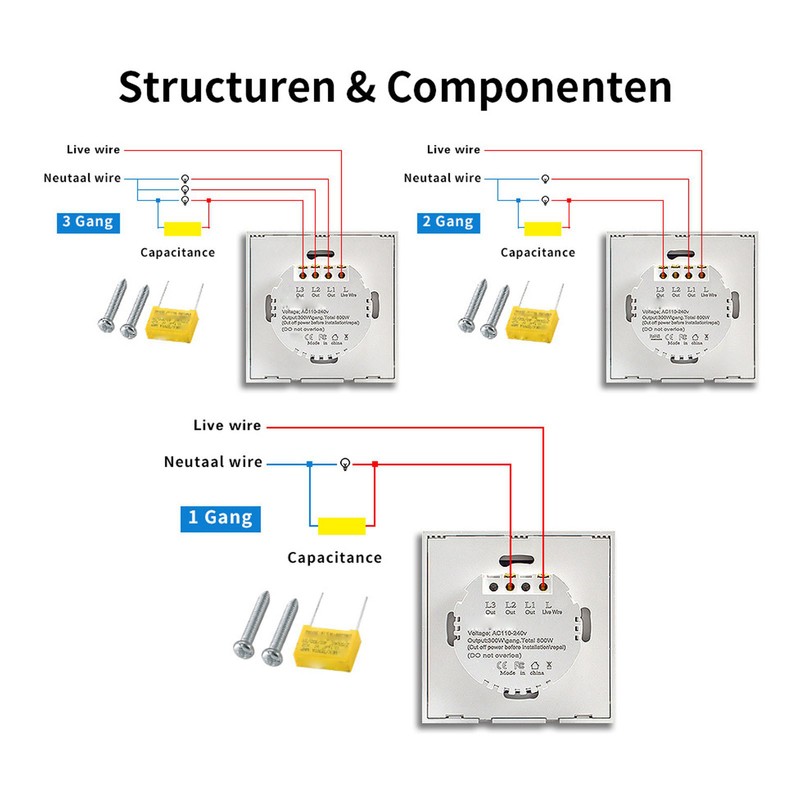 2 Gang Wall Switch with Indicator Tempered Glass Panel Touch