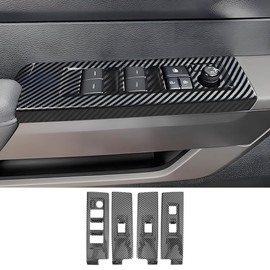 LUNQIN Car Door Power Window Lift Switch Protection Panel for Toyota Tundra 2022 2023 2024 2025 and Sequoia 2023-2025 Auto Interior Accessories Armrest Side Pull Handle Trim Cover Carbon Fiber Style