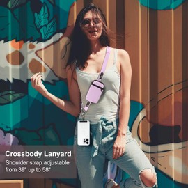 YFWE Clip and Go Strap for Phone With Wallet Crossbody (Detachable RFID Blocking Wallet) - Adjustable Phone Lanyard Crossbody with 360° Rotatable Tether Tabs for All Phones (Purple)