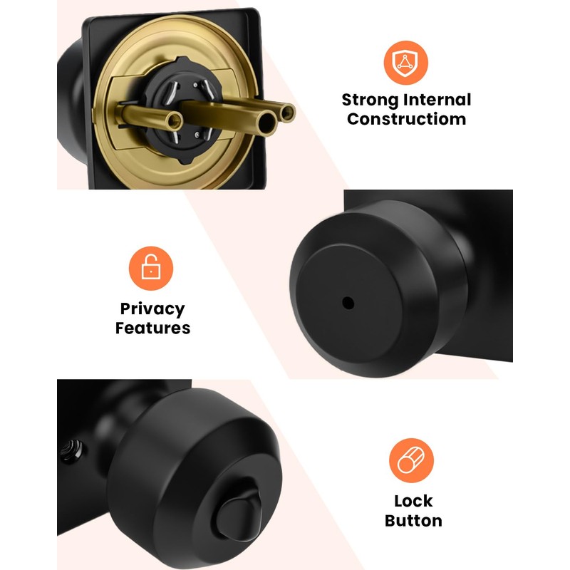 Haidms Black Door Knobs, Interior Door knobs, Privacy Door Knob