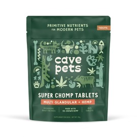 Cave Pets, Super Chomp Tablets, Dog Probiotic Supplement for Digestive Health and Natural Relaxation, Multi-Glandular & Hemp, 60 Tablets