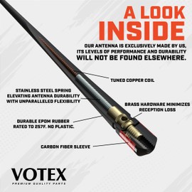 Votex - The Spartan - 13 3/4 Inch Short Flexible Rubber Antenna - Red Carbon Fiber Trim - Tuned Internal Copper Coil - Part Number A601-NNO-15