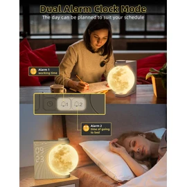 INSSISAIN Sunrise Alarm Clock for Bedrooms - Auto-Rotating Moon Lamp with Wake-Up Light & Night Light, 10 Nature Sounds, Dual Alarms for Heavy Sleepers, 30/60/90 Timer & Snooze