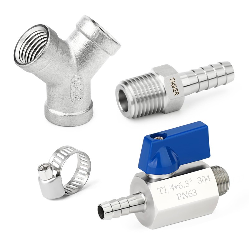 TAISHER 304 Stainless Steel 3 Way Shut Off Ball Valve，1/4"