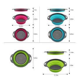 Set of 3 Niklye Ultimate Kitchen Strainers includes 1-10 inch & 2-12 inch. Collapsible Silicone Colanders For Easy Storage - Use with Pasta & Veggies or as a Fruit or Berry Bowl with Strainer., large