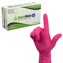 Dynarex AloeSkin Guantes de revisión de nitrilo con áloe, sin polvo, guantes desechables con aloe vera para manos secas, magenta, S, 1 caja de 100 guantes de nitrilo de aloe piel con áloe, sin polvo