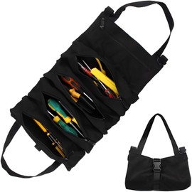 Fishlead Bolsa de Herramientas Enrollable Multiusos, Organizador de Rollos de Herramientas, con 5 Bolsillos Cremallera, Organiza para Llave Destornillador Alicates Punzón (Verde)