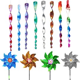 AYNKH Set of 12 Windmill Bird and Pigeon Repellers, Reflective Wind Turbine, Bird and Pigeon Repellers for Balconies, Gardens, Orchards, Patio, Roofs (Green Blue Silver Gold, Diameter 24cm)