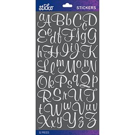 Sticko Small Sticker Alpha-Mural Script-White-Glitter (52 Pieces) 52-90109