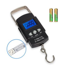 TXY Fish Scale, 50kg/110lb Portable LCD Electronic Hand Scale Travel Hanging Fish Scale with 1m Ruler Tape Precision Steelyard Scales for Fishing