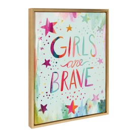 Kate and Laurel Sylvie Girls are Brave Framed Canvas Wall Art by Jessi Raulet of Ettavee, 18x24 Gold, Inspirational Wall Decor